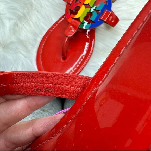 Tory Burch Bright Rainbow Ruby Red Miller Sandals 9 - Picture 6 of 9